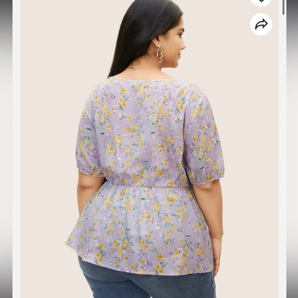 BloomChic Plus Size XL Floral Square Neck Shirred Frill Trim Blouse us14-16 - Picture 2 of 6